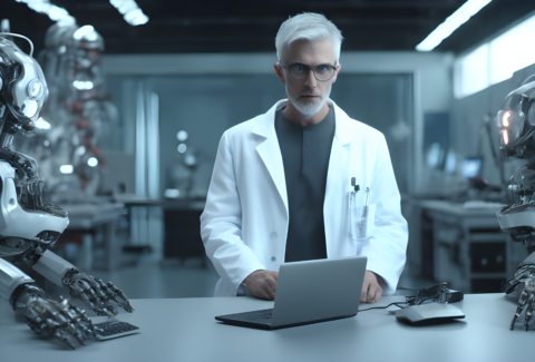 futuristic-style-guy-gray-short-hair-in-lab-coat-old-jeans-old-glasses-arm-replaced-with-robot-188239526